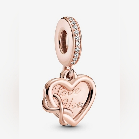 Authentic NEW Pandora Love You Infinity Heart Dangke Charm 14K RGP CZ - Picture 9 of 10